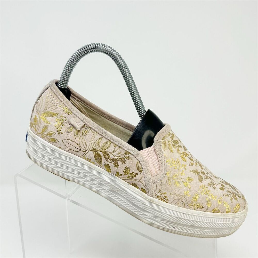Keds x Rifle Paper Co. Women's Floral Gold and Pink Slip-On Sneakers Size 6.5